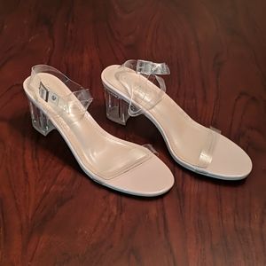Clear strap block heels